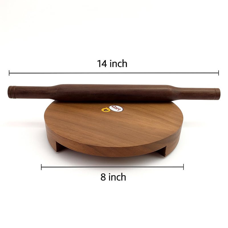 DBY Wooden Chakla Belan Set for Kitchen â€“ Natural Wood Rolling Board and Pin for Chapati, Roti, Puri, Dough Rolling Board, Non-Slip Base, Handmade Smooth Finish, Indian Traditional Cookware - Image 2